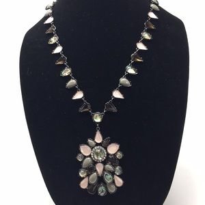 statement necklace, resin and abalone look